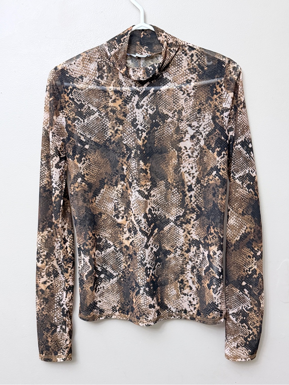 Zara Trafaluc Sheer Snake Print Mock Neck Mesh Top Brown Size M